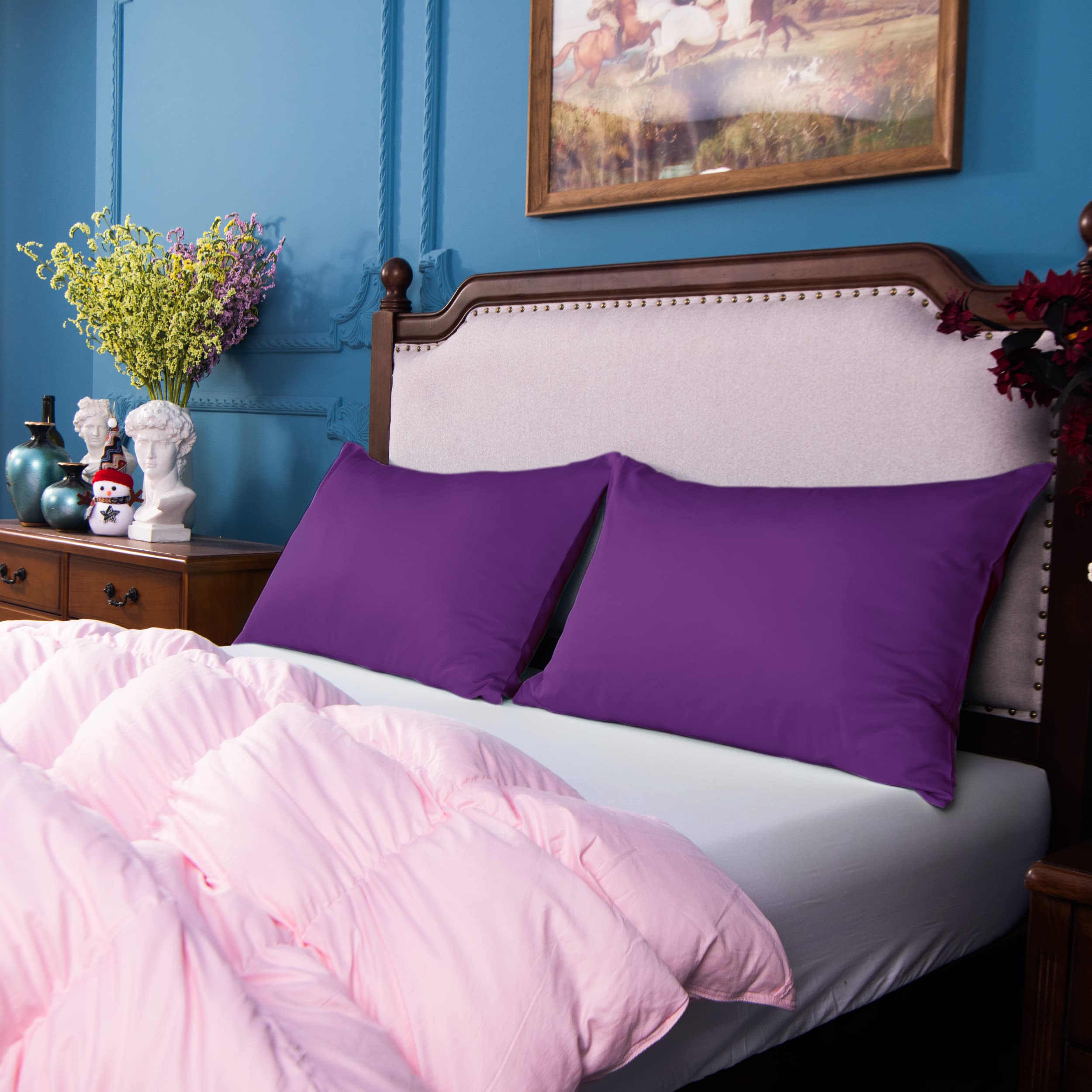 Ntbay 500 Thread Count 100% Egyptian Cotton Queen Pillowcases, Super Soft And Breathable Envelope Closure Pillow Cases, 20X30 Inches, Purple